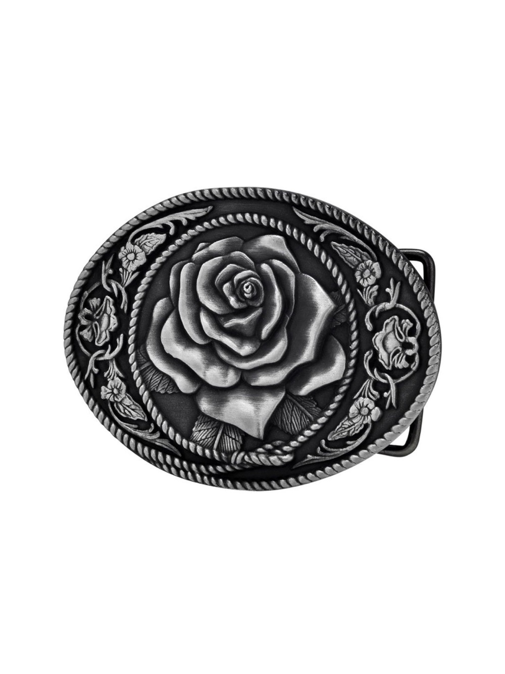 Women's Brown Leather Belt with Silver Floral Rose Buckle